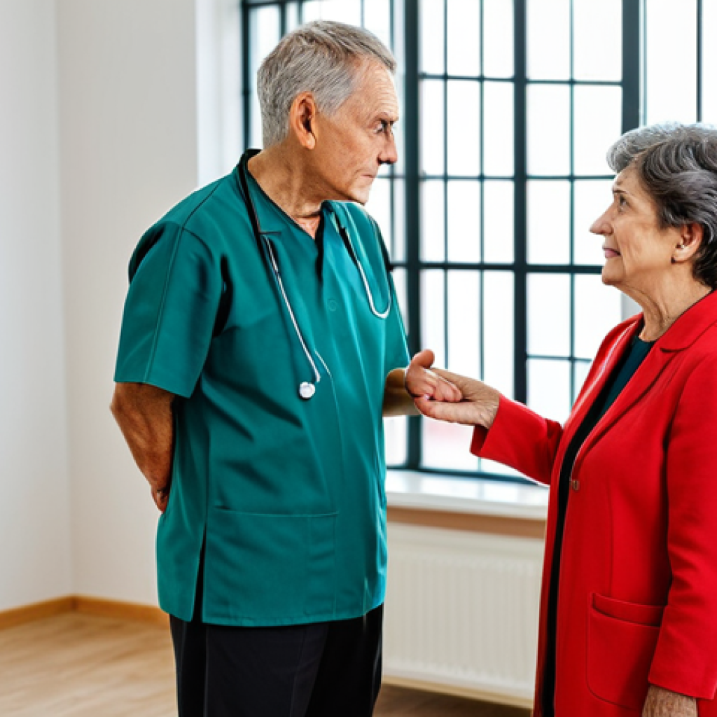 **
"A caring occupational therapist, fully clothed in professional attire, patiently explaining a treatment plan to a senior woman in a bright, modern rehabilitation center. The therapist is pointing to a simple visual aid showing exercises. The patient is listening attentively. Safe for work, appropriate content, perfect anatomy, natural proportions, family-friendly, professional setting, well-formed hands."
**