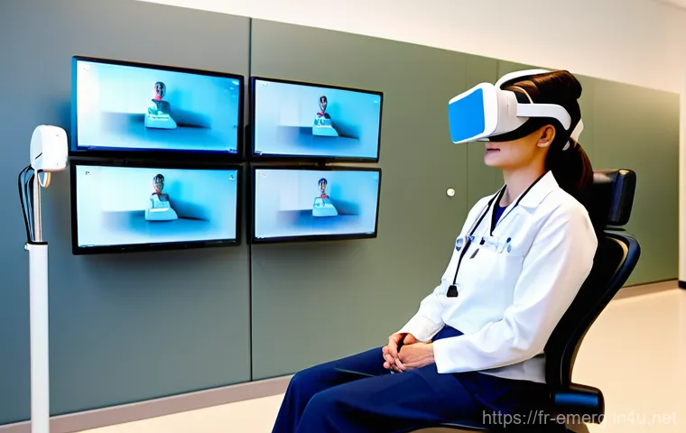 작업치료사의 환자 치료 경험 공유 사례 - **Prompt 1: Virtual Reality in Neurological Rehabilitation**
"A bright, modern occupational ther...
