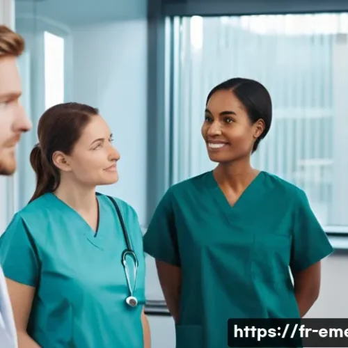 Home 17 작업치료사의 팀 내 의사소통 기술 - **Prompt:** A diverse group of healthcare professionals, including an occupational therapist, a doct...