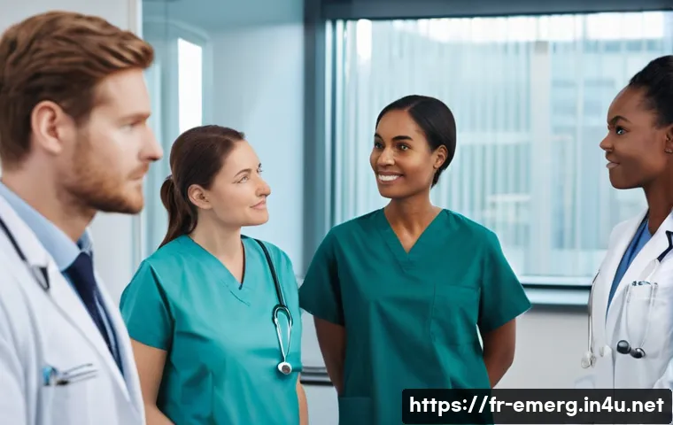 작업치료사의 팀 내 의사소통 기술 - **Prompt:** A diverse group of healthcare professionals, including an occupational therapist, a doct...