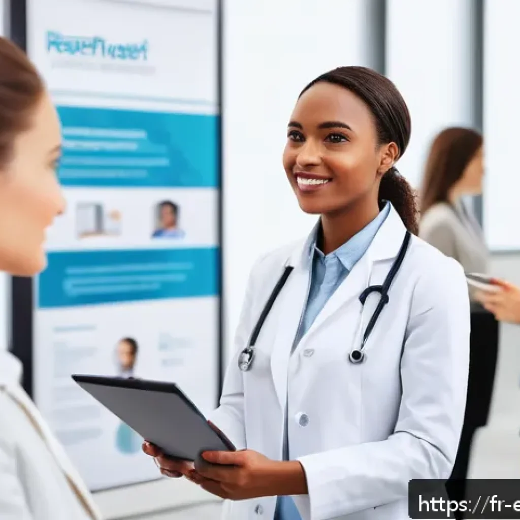 작업치료사의 취업 박람회 활용법 - A professional occupational therapist in a modern conference setting, wearing smart business casual ...