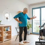 작업치료사의 환자 관리 경험 공유 - A modern occupational therapy session in a bright, accessible French apartment: a middle-aged male p...