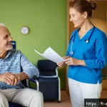 작업치료사의 치료 목표 설정 사례 - A compassionate occupational therapist working closely with a middle-aged stroke patient in a bright...