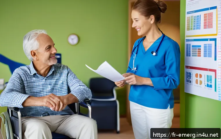 작업치료사의 치료 목표 설정 사례 - A compassionate occupational therapist working closely with a middle-aged stroke patient in a bright...