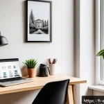 작업치료사의 자가 학습 관리법 - A bright, cozy home study corner designed for focused learning, featuring a clean wooden desk with a...