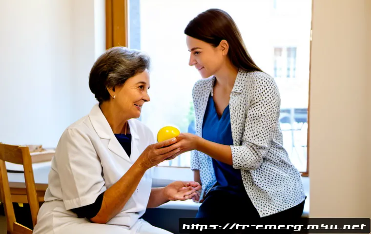 작업치료사의 환자 신뢰 구축 방법 - Photorealistic occupational therapist in a bright French rehabilitation clinic, warmly listening at ...
